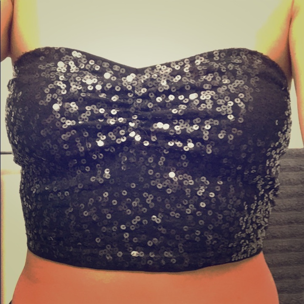 Black sequin crop tune top. Express size M